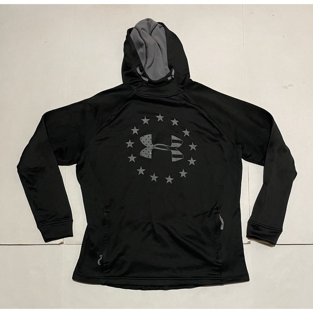 Under Armour Freedom Hoodie Men's Large Black Star Flag Graphic Pullover Loose